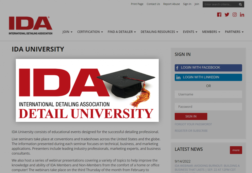Screenshot IDA website