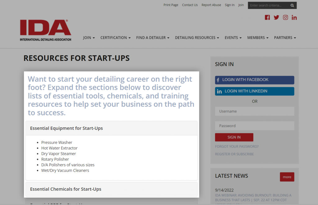 Screenshot of IDA website